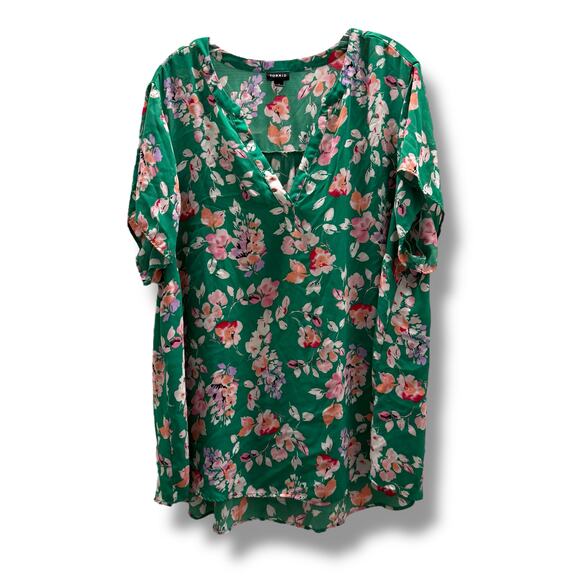 Torrid Hi Low Georgette Floral Short Sleeve Blouse Green 3 3X 22 24 - Picture 5 of 8